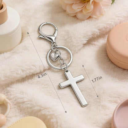 Cross Keychain Bag Charm for Women Christian Religious Gifts Easter Jesus Keychain for Women Purse Handbag Car Keys - color: Silver a