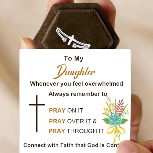 Sterling Silver Cross Ring To My Daughter Cross Rings For Women Sterling Silver Cubic Zirconia Adjustable Thumb Rings For Women Christian Pray Rings