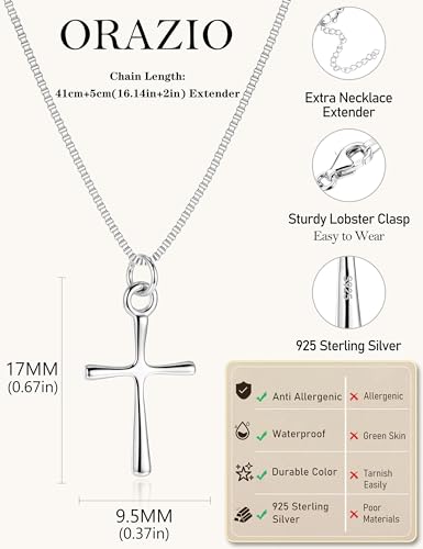 ORAZIO Cross Necklace for Women, Sterling Silver Cross Pendant - color: Silver Plated-Box-Medium