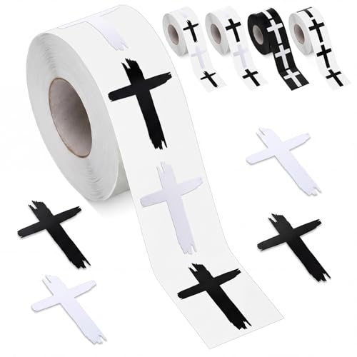Faccito 600pcs Cross Stickers Crosses Christian Stickers, White+Black - color: White+black