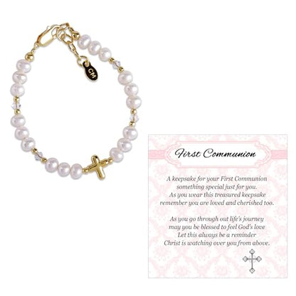 Cherished Moments First Communion Bracelets, .925 Silver or 14K Gold-Plated - color: Pearl-GOLD