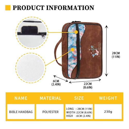Bible Cover Church Carrying Book Case Polyester Bible Protective with Pen Slots and Zippered Pocket Customizable - color: Butterfly Cross