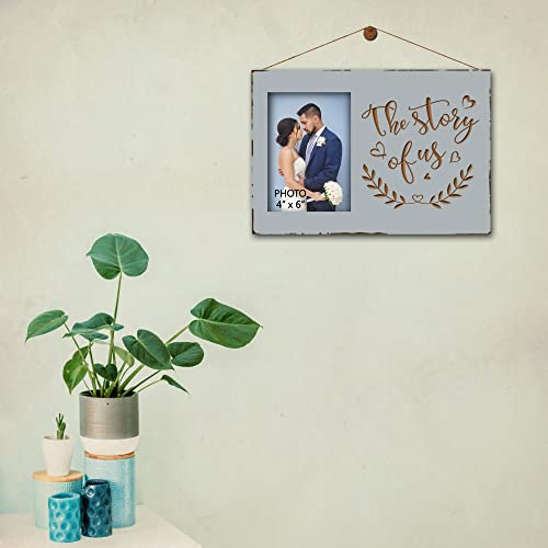 Yudarte Wooden Story of Us Engraved Picture Frame 4x6 Inches for Newlyweds - color: warm grey