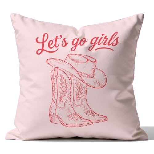 Pink Preppy Cowgirl Boots Pillow Cover 18x18 Double-Sided - color: Color-18