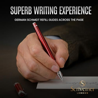 Scriveiner Deep Crimson Red Rollerball - Stunning Red Lacquer Luxury Pen with Chrome Finish, Schmidt Ink Refills, Roller Ball Pen Gift Set for Men & Women, Professional, Executive, Office, Nice Pens - color: 14. Crimson Red with Chrome