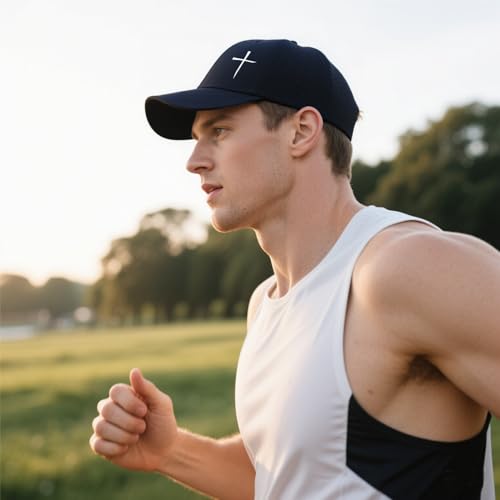 Christian Cross Hat for Men, Quick Dry Baseball Cap, Faith Gift Hats - color: Black