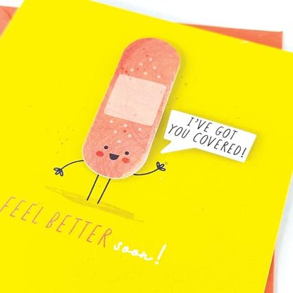 Got You Covered Handmade Card by Graphique, Feel Better Soon, Recovery, Family and Friends, 5" x 7" - color: Got You