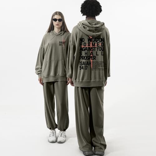 Christian Hoodies Men Jesus No Weapon Formed Against You Sweatshirts Faith God Oversized Acid Wash Graphic Pullover - color: Green, size: Small
