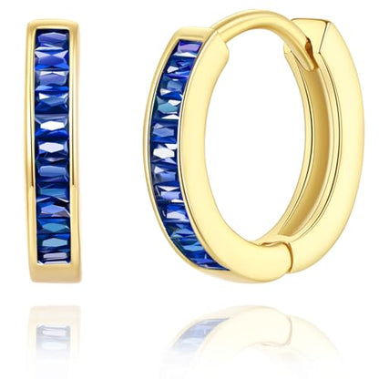 14K Gold Huggie Earrings for Women Silver Huggie Hoop Earrings Cubic Zirconia Huggie Earrings Stud Earrings Lightweight Dainty Hypoallergenic Earrings Jewelry Gifts - color: Gold Blue CZ Huggies