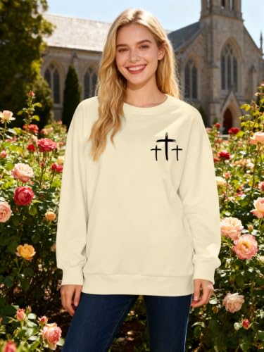Christian Sweatshirts for Women Jesus Cross Casual Tops - color: Apricot, size: XX-Large