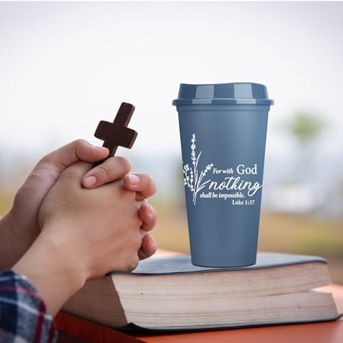 12 Pcs Fathers Day Cups Bulk Christian Gifts Plastic Reusable Coffee Cups with Lid 16 oz Inspirational Bible Verse Tumbler Religious Gift for Men Dad Church Sunday School(Morandi) - color: Morandi
