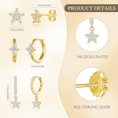 Angelady Gold Hoop Earrings Set for Women, Dainty 14K Gold Plated Flower Moon Cross Dangle Earrings, Hypoallergenic Huggie Hoop Earring Stacks, Stud Earrings for Women Trendy Jewelry Gift - color: Gold1