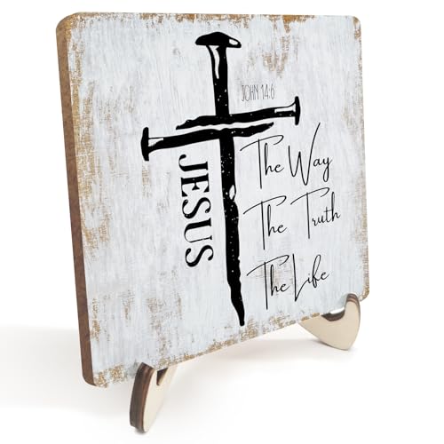 Inspirational Sign Rustic Desk Decor Decorative Christian Gifts Religious Bible Verse Motivational Decoration for Home Living Room Restaurant Office Table Shelf Tiered Tray Plaque with Wood Stand - color: multicolour0347