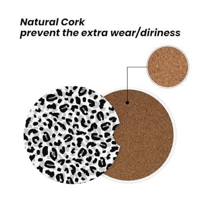 Leopard Print Car Cup Holder Coasters Absorbent Ceramic Coaster - color: White