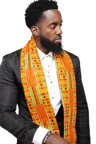 Dupsie's Kente African Print Stole – Made in Africa Black History Month Sash for Church, Choir, School & Cultural Events - color: Orange