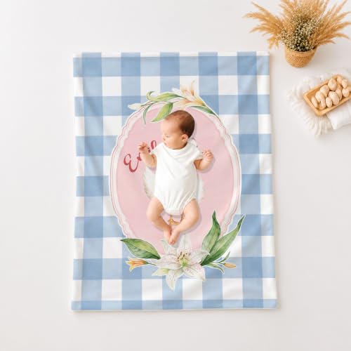 Personalized Goose Baby Blanket, Blue Gingham Nursery Throw Gift - color: #Ver2