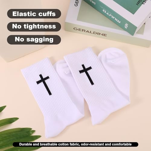 Mikovivi Cross Socks for Men Women, Soft Breathable Cotton Christian Prayer Socks Jesus Faith Stocking Religious Gifts for Dad Husband Friends Youth