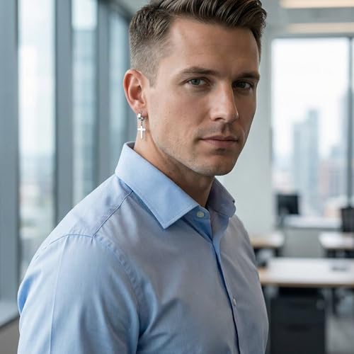 Cross Earrings Dangle Hinged Stainless Steel Hoop and Stud Fashion Ear Jewelry for Men Women - size: 3 Pair Wide