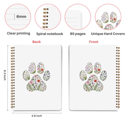 Cute Dog Paw Floral Notebooks, Dog Animal Lovers Gifts Daily for Women Kids - color: Floral Paw