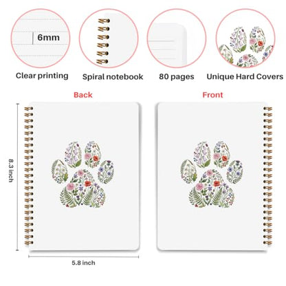 Cute Dog Paw Floral Notebooks, Dog Animal Lovers Gifts Daily for Women Kids - color: Floral Paw