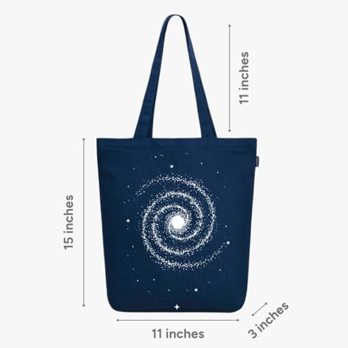 Ecoright Tote Bag for Women with Zipper, Small Tote Bag, Canvas Bag, Reusable Cotton Bag for Beach, Grocery, School & Work - color: The Milky-way