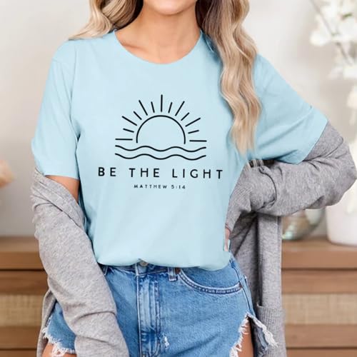 Sulayesh Christian Be The Light Shirts for Women Bible Verse Shirts Jesus Religious Faith Tshirts Inspirational Tees Tops - color: Light Blue, size: XX-Large