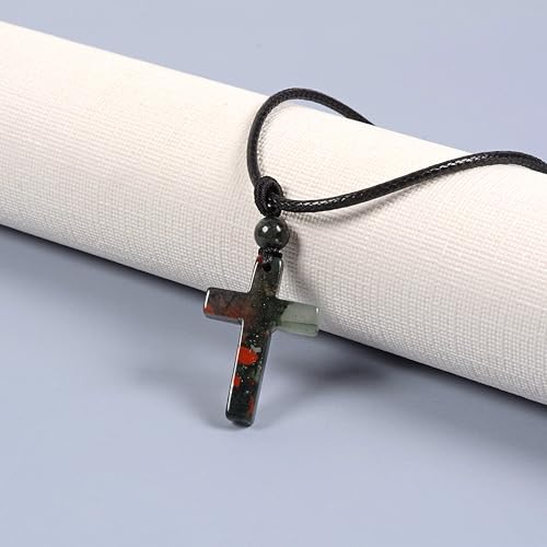 Justinstones Natural Gemstone Carved Cross Reiki Chakra Pendant Necklace 22 Inch - color: 30mm African Bloodstone