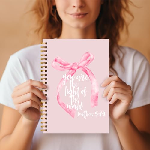 Coquette Pink Bow Christian Notebook, Inspirational Christian Journals for Women, Church Notes Journal, Prayer Journal for Woman, Bible Journaling Hardcover Spiral Notebook 5.5x8.3 Inch - color: Section 2