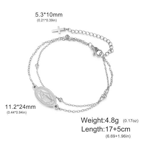 VASSAGO Virgin Mary Bracelet for Women Men Double-Sided Virgen de Guadalupe Rosary Bracelet Medal Handmade Braided Rope Catholic Christian Religious Jewelry Gift - color: Silver 14