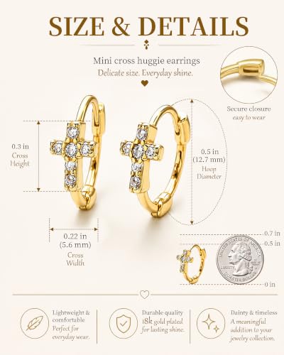 Cross Hoop Earrings for Women, Cross Stud Christian Faith Jewelry Gift