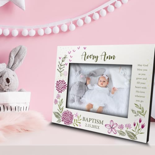 BELLA BUSTA-Personalize -Baptism, Dedication, Confirmation, First Communion Theme Picture Frame-Keepsake from Godparents, Friends, Family-UV Print Frame (Pink (5x7 Horizonta)) - color: Pink (5x7 Horizonta)