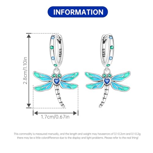 925 Sterling Silver Drop & Dangle Earrings for Women,Butterfly Dragonfly and Bee|Flower and leaf Earrings, Suitable for Sensitive Ears Fashion Jewelry Gift- Hypoallergenic Earrings - color: Dragonfly