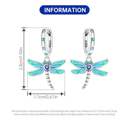 925 Sterling Silver Drop & Dangle Earrings for Women,Butterfly Dragonfly and Bee|Flower and leaf Earrings, Suitable for Sensitive Ears Fashion Jewelry Gift- Hypoallergenic Earrings - color: Dragonfly