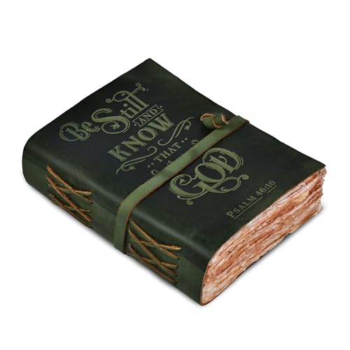 LEATHER VILLAGE Vintage Leather Journal with Psalm 46:10 Bible Verse–8''x6'' Embossed Prayer Study Journal for Women & Men – 200 Pages Handmade Cotton Deckle Edge Watercolor Paper - Green - color: Mint Green, size: 8 inches X 6 inches