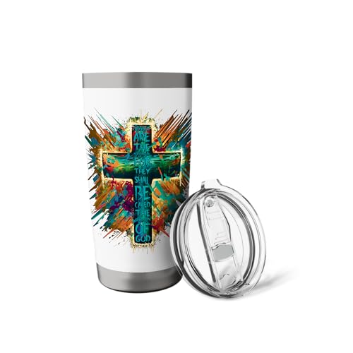 Abstract Cross Blessed Are The Peacemakers Matthew 5:9 Stainless Steel Insulated Tumbler - color: White
