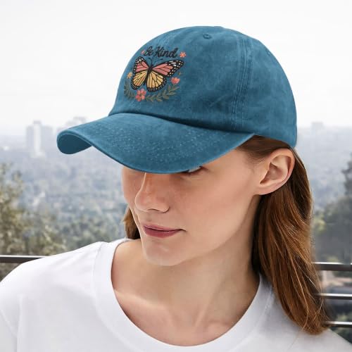 for Mom Grandma Auntie, Guardian Butterfly Embroidered Baseball Cap for Women, Meaningful Hat - color: Cyan Be Kind