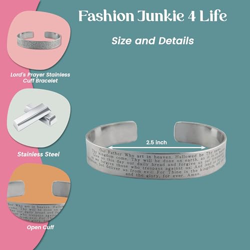 FashionJunkie4Life 925 Sterlin Silver and Stainless Steel Open Cuff Bracelet - color: The Lord's Prayer