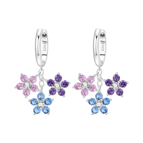 925 Sterling Silver Drop & Dangle Earrings for Women,Butterfly Dragonfly and Bee|Flower and leaf Earrings, Suitable for Sensitive Ears Fashion Jewelry Gift- Hypoallergenic Earrings - color: Romantic Flower