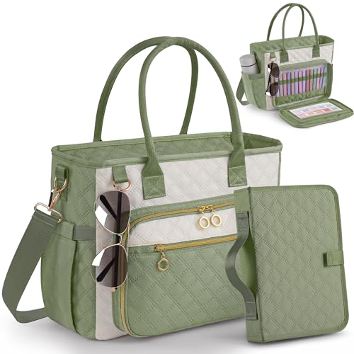 Large Bible Bag with Bible Cover Case for Women,Color-Blocking Quilted Church Tote Bag with Shoulder Strap, Christian Gifts for Women(Green) - color: Beige/Green
