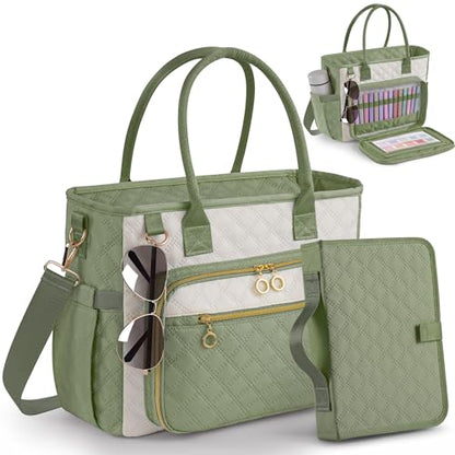 Large Bible Bag with Bible Cover Case for Women,Color-Blocking Quilted Church Tote Bag with Shoulder Strap, Christian Gifts for Women(Green) - color: Beige/Green