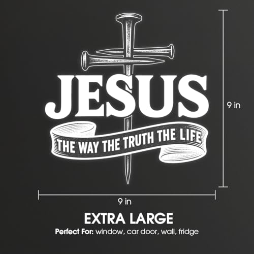 Premium Jesus The Way The Truth The Life Car Decal – Christian Cross Sticker, Faith Vinyl Decal for Car, Truck, Laptop, Christian Gift (Size 9x9 inches) - size: Size 9x9 inches
