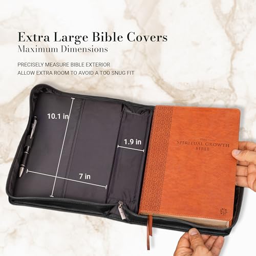 Christian Art Gifts Classic Faux Leather Bible Cover for Men and Women: Be Strong and Courageous - Joshua 1:9 Inspirational Bible Verse with Lion, Gray and Black, Large - size: Large