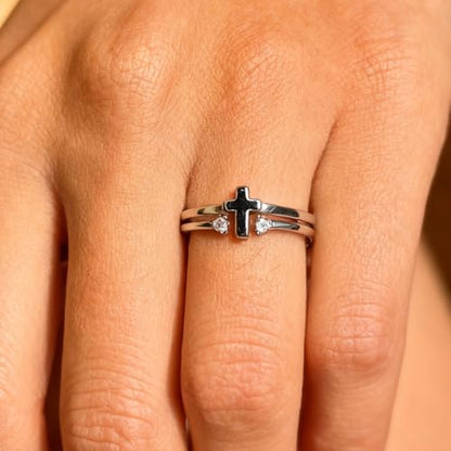 Cross Ring for Women, Dainty Faith Cubic Zirconia Ring Easter Religious Christian Confirmation Baptism Women's Jewelry Gifts for Mother Sisters Daughter Granddaughter Non Tarnish