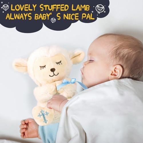 VUNCESSIN Baptism Gifts for Baby Boys with 7'' Cute Plush Lamb and Pray Book, Baptism, Dedication and Christening Gift Set for Boys in Keepsake Box. - color: Blue-lamb
