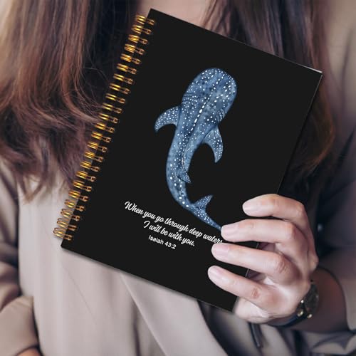 JINYO Whale Shark Christian Notebook for Women Men, Isaiah 43:2 Bible Journaling Notebook, Religious Prayer Journal for Woman, Church Notes Journal, Scripture Spiral Notebooks 5.5x8.3 Inch(black) - color: white Christian Notebook-1