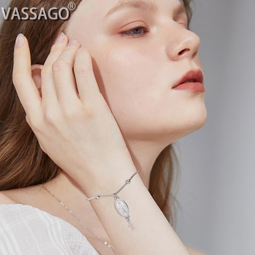 VASSAGO Virgin Mary Bracelet for Women Men Double-Sided Virgen de Guadalupe Rosary Bracelet Medal Handmade Braided Rope Catholic Christian Religious Jewelry Gift - color: Silver 10