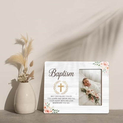 Baptism Picture Frame, Religious Wood Photo Frame, Christian Gift for Baptism, Christening, 4x6 Photo - color: White 3