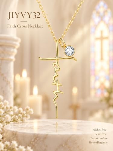 Faith Necklace White/Rose/Gold Birthday Gifts for Wife Her - color: 14K Gold-04-April