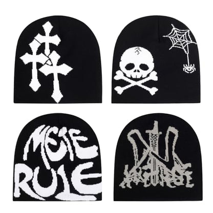 4Pcs Y2k Beanie Winter Knitted Hat Warm Graphic Cap for Women Men - color: N-8