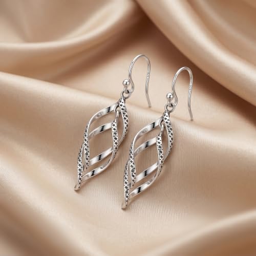 Charmsy 925 Sterling Silver Double Twisted Infinity Dangle Earrings for Women | Linear Marquise Large Loops Classic Infinity Drop Dangle Earrings - color: Antique Infinity